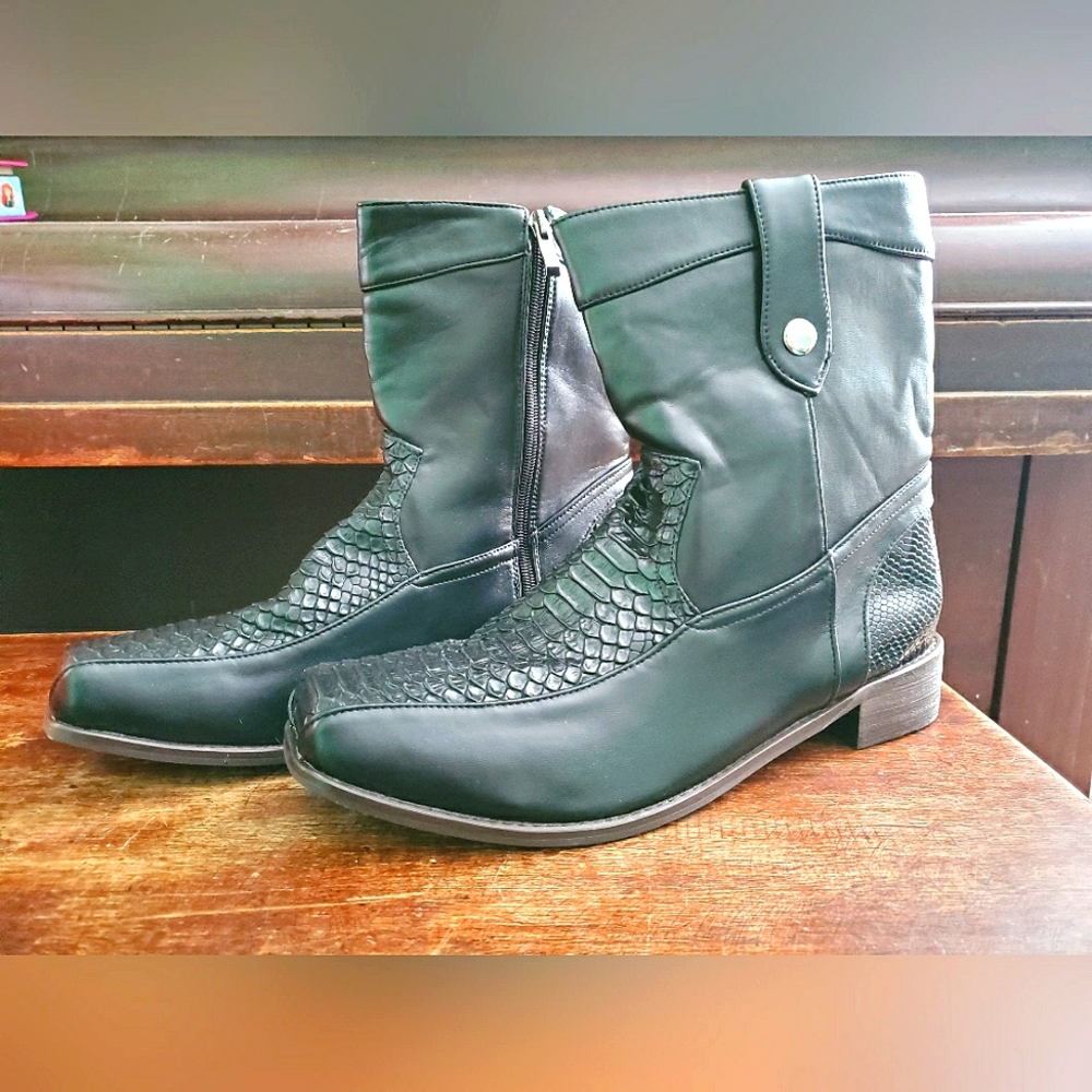 Men's Black Leather Snakeskin Boots🖤